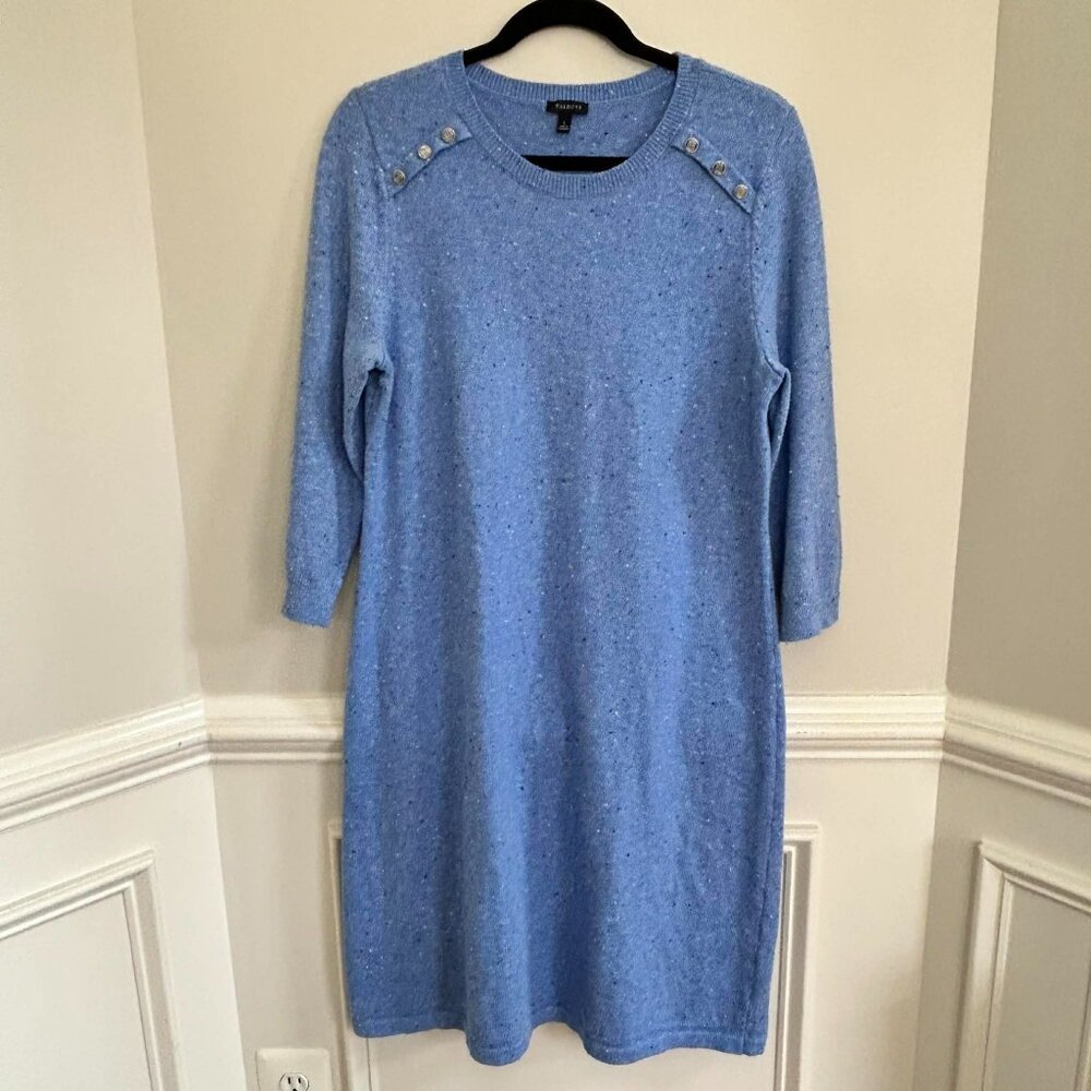 Talbots Heather Blue Three-Quarter Sleeve Sweater Dress Button Detail Size Large